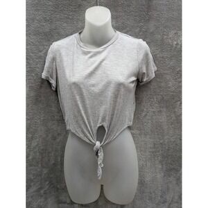 Normcore Tie Front Crop Top Womens Small Neutral Solid Basic Casual Festival